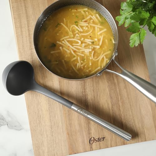 Oster Chadswyck 13” Cooking Ladle, Heat Resistant Silicone Head, Stainless Steel Handle, Safe for Nonstick Cookware, Dishwasher Safe