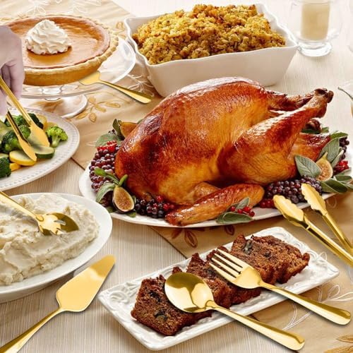 Serving Utensils, XEVOM 6-Piece Stainless Steel Serving Utensil Set Gold