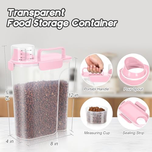 LEAWALK 8-12LBS Dog Food Storage Container, Upgraded Large Nozzle BPA-free, Plastic Pet Food Storage Containers With 4 Sealed Clasps, 1 Measuring Cup and Handle, Easy to Clean and Carry