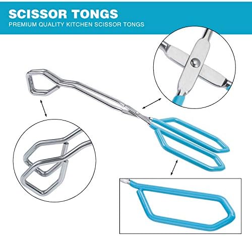 MSY BIGSUNNY Stainless Steel Scissor Tongs Heavy Duty Cooking Tongs with Soft Handles (1, blue 11")