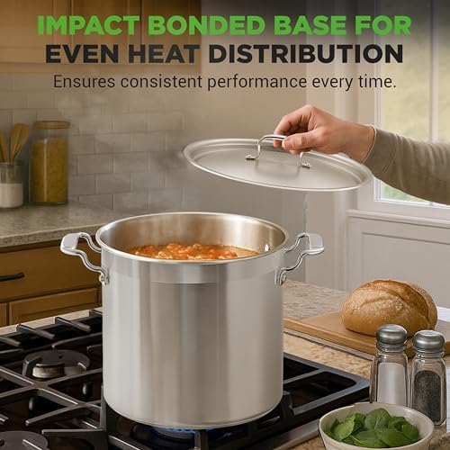 NutriChef Stainless Steel Stock Pot with Lid, 24 Quart Large Stock Pot with Lid for Soup & Stews, Heavy Duty Stainless Steel Cookware, Induction Base, Ergonomic Handles, Polished 18/8