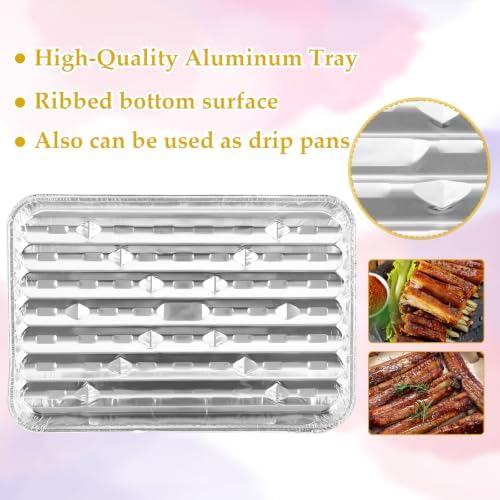 50 Pack Disposable Aluminum Broiler Pan 13 x 9 x 1 inch Disposable Grill Liner Pans, Foil Grill Tray for Outdoor BBQ