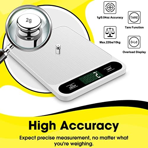 Mik-Nana Food Scale White, 22lb/10kg Digital Kitchen Scale Grams and Ounces