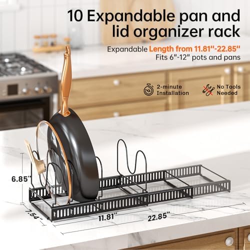 MUDEELA Expandable Pot Pan Lid Organizers inside Cabinet, 10 Divider 2-Pack