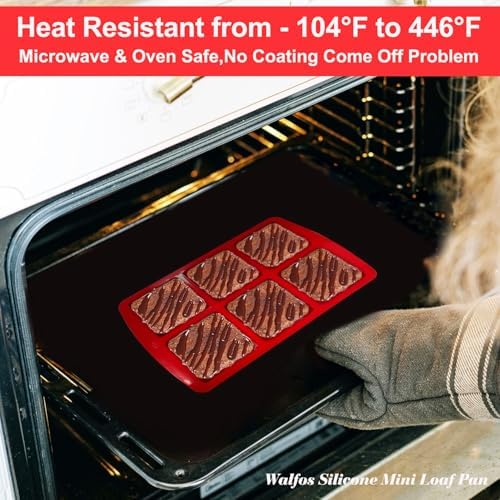 Walfos Mini Silicone Brownie Pan - 2 Piece 6-Cavity Non-stick Square Baking Pan, Perfect for Mini Brownies, Cornbread, Muffin and Cakes, BPA Free and Dishwasher Safe