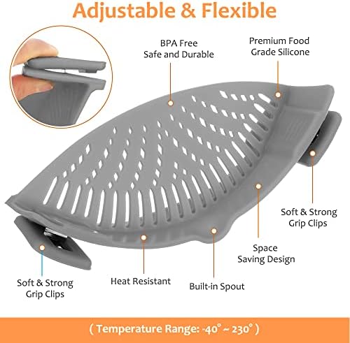 YEVIOR Clip on Strainer for All Pots Pan,Silicone Pasta Strainer