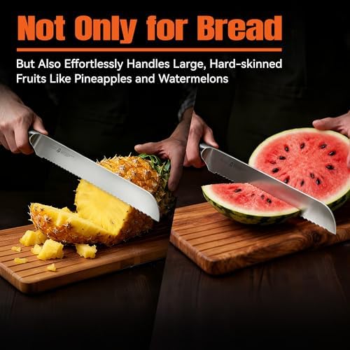 TUO Bread Knife, 9 inch Sharp Serrated Slicing Knife for Homemade Sourdough Bread, High Carbon German Steel, Ergonomic Handle, Gift Box Included
