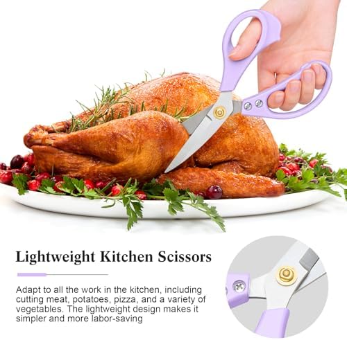 All Purpose Kitchen Scissors, Kitchen Shears Heavy Duty - Dishwasher Safe Food Scissors- Multipurpose Cooking Shears for Meat Poultry Food, Herbs, and Fish, Comfort Grip Handles, Purple