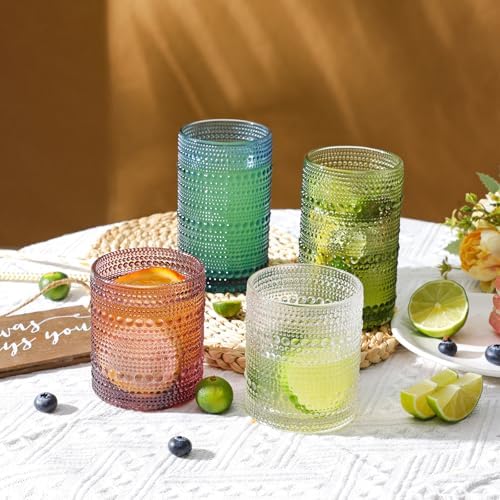 Moretoes Colored Hobnail Drinking Glasses Set of 12 Vintage Glass Cups
