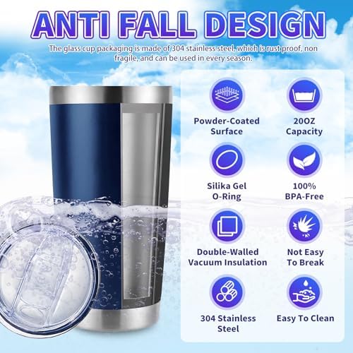 HAOLI 36 Pack Bulk 20oz Stainless Steel Tumblers, Lids & Straws, Dark Blue