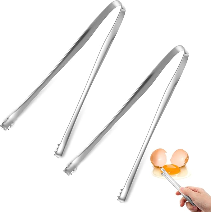 2PCS Egg Chalaza Removal Tool,Stainless Steel Tongs,Toothed Design Eggshell Fragment Membrane Remover Tong,Multipurpose Kitchen Tool for Cooking Food Cake Bakers Pastry Chefs