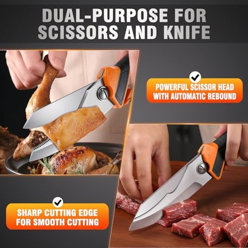 Chenovate® Heavy Duty Kitchen Scissors,Kitchen Shears with Knife & Scissor Switch Lock,Food Scissors Fit for Poultry Bones,Turkey,Meat Cutting,Veggies,Fish,Pizza(black)