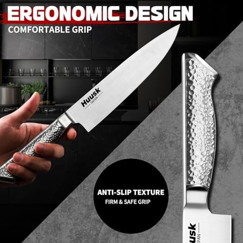 Huusk Kitchen Knife Set with Block & Built-in Sharpener - 15pcs