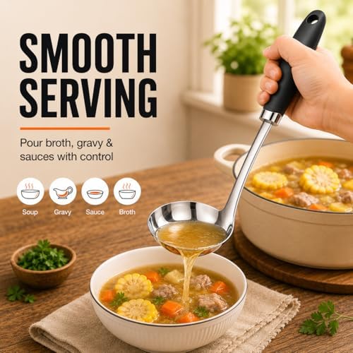 12-Inch Stainless Steel Soup Ladle, Metal Ladle Spoon, Silver