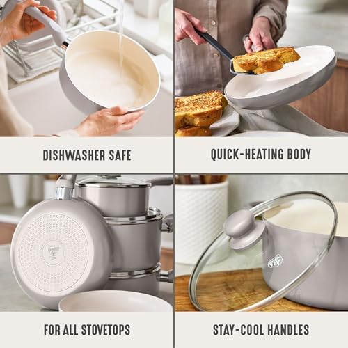 GreenLife 5QT Ceramic Nonstick Stockpot with Lid, Light Gray