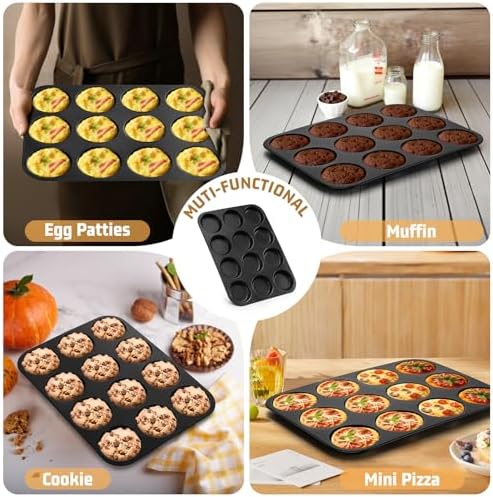 E-far 12-Cavity Muffin Top Pan, Nonstick Shallow Cupcake Pan