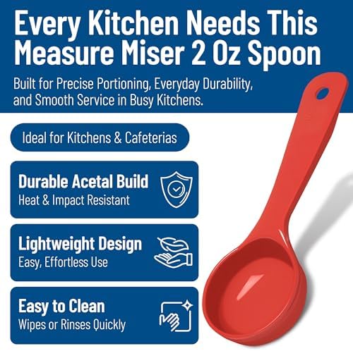 Carlisle FoodService Products 7.10 " 2 Ounce Solid Measuring Spoon – Flat Bottom – Portion Control Spoon – Short Handle Spoon, Red, (Pack of 12)