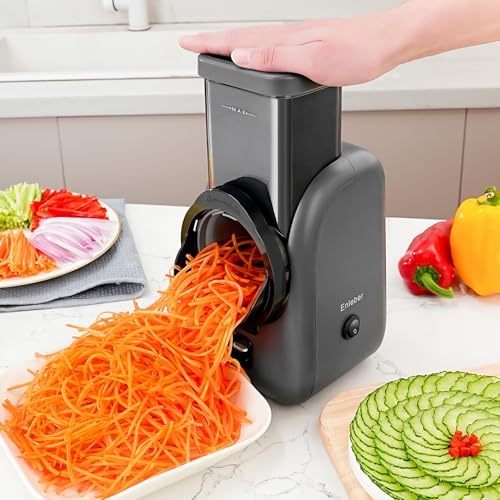 Electric Cheese Grater Rotary Slicer-One-Touch Control Vegetable Slicer, Nuts Grinder Cheese Shredder for Home Kitchen Use, 6 Replaceable Stainless Steel Blades(Black)