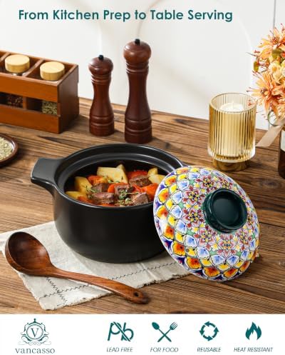 vancasso 3QT Ceramic Stock Pot with Lid, Nonstick Casserole Pot for Cooking