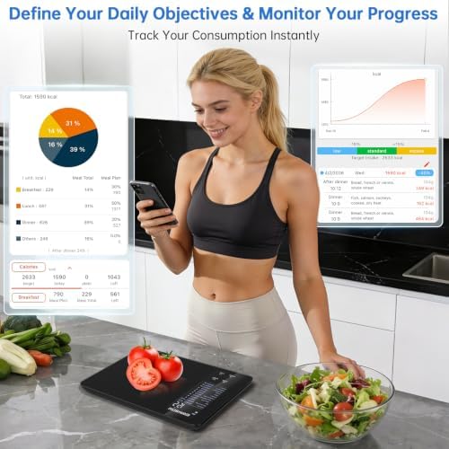 Smart Kitchen Food Scale, Nutrition App Tracks Calorie & Macros, 10kg/22lb
