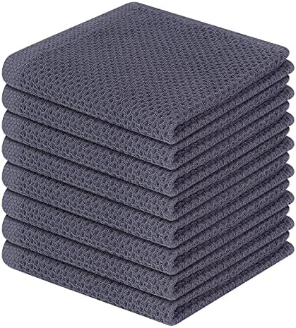 Homaxy 100% Cotton Waffle Weave Kitchen Dish Cloths 8-Pack, Dark Grey