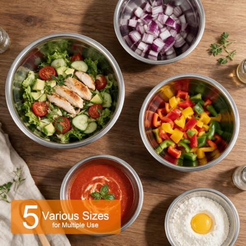 5PCS Stainless Steel Mixing Bowls Set With Non-Slip Silicone Base