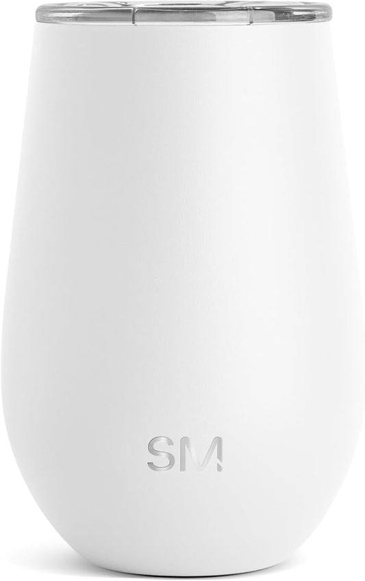 Simple Modern Wine Tumbler with Lid | Cute Stemless Glass Cup with Press-In Lid | Insulated Stainless Steel Coffee Mug | Gifts for Women Men Him Her | Spirit Collection | 12oz | Winter White