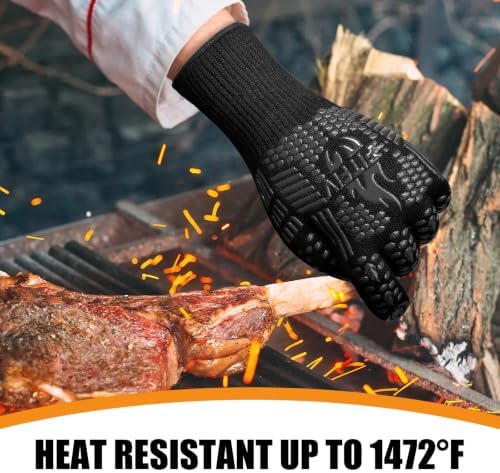 BBQ Gloves, 1472°F Heat Resistant with Silicone Grip Oven Mitts