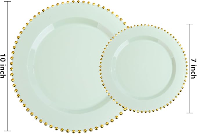 EI 60pcs Green Plastic Plates with Gold Rim,Disposable Heavy Duty Sage Green and Gold 10" Dinner & 7" Dessert Plastic Plate for Birthday,Afternoon Tea,Wedding,Spring,Valentine's Day,Easter