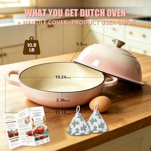 Cast Iron Bread Dutch Oven 6QT Cream Enameled with Lid