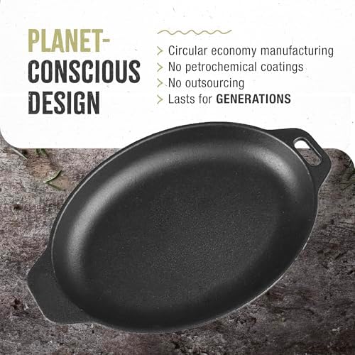 Victoria 11.5-Inch Oval Cast Iron Sizzle Pan, Preseasoned Grill and Baking Pan for Fajitas and Steaks, Made in Colombia