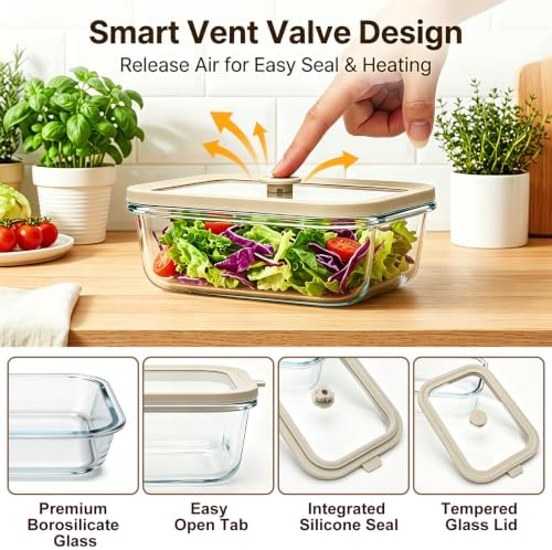21 oz Glass Meal Prep Containers with Glass Lids, 6 Pack