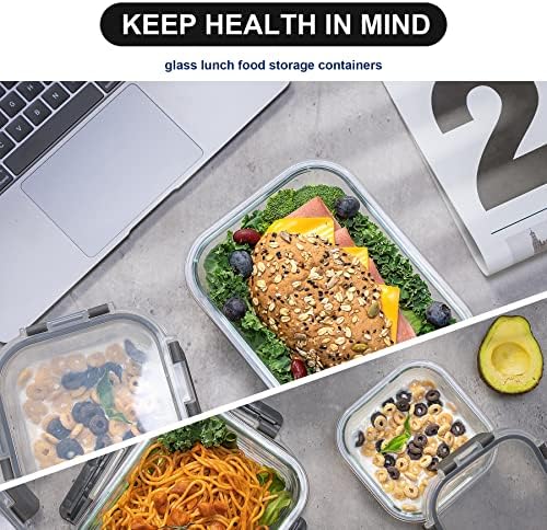 coccot Glass Food Storage Containers with Lids Airtight, Glass Meal Prep Containers for Lunch Food, Container Set, Easy to Open& Close/Microwave,Oven,Freezer,Dishwasher Safe/Leak-Proof（20 Pieces）
