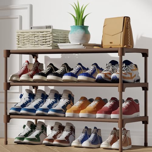 Kitsure Shoe Rack - Non-Woven Shoe Rack Shelf, 27.5" Wide - 3 Tier, Brown