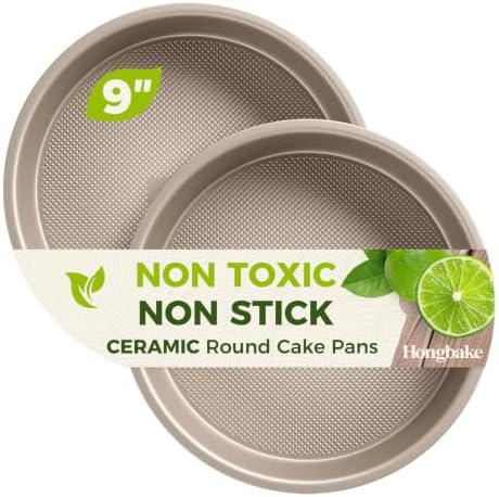 HONGBAKE Ceramic Nonstick 9” Round Cake Pans, Heavy-Duty Aluminized Steel