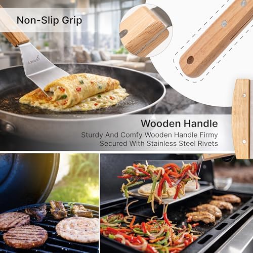 Stainless Steel Metal Spatula Set - Teppaniyaki Spatulas - Griddle Scraper Flat Spatula Pancake Flipper Hamburger Turner - Metal Utensil great for BBQ Grill Flat Top Cast Iron Griddle Accessories