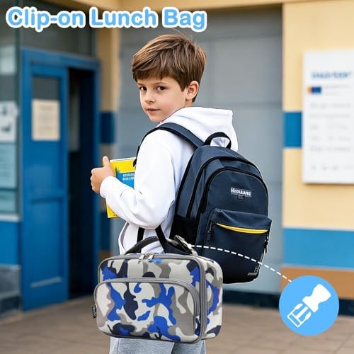FlowFly Kids Lunch box Insulated Soft Bag Mini Cooler Back to School Thermal Meal Tote Kit for Girls, Boys,Blue Camo