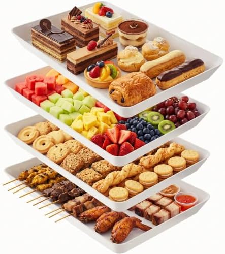Serving Trays, Serving Platter, Plastic Trays, 4-Pack, White