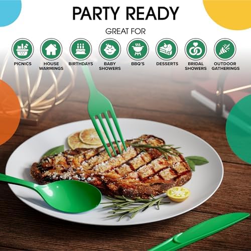 Party Solids Emerald Green Plastic Silverware 150 Pcs Cutlery Set