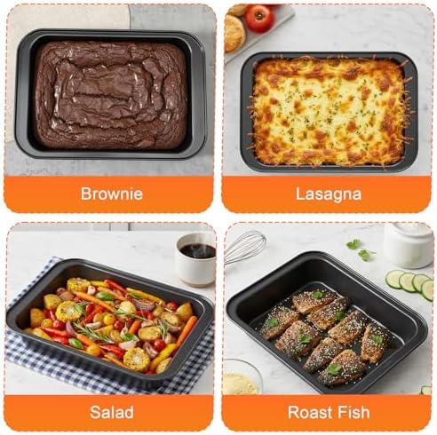 Set of 4 Rectangular Cake Pan, 9 x 13 Inch Non-Stick Baking Pans for Oven, Deep Baking Pan Cookie Sheet Tray BPA Free Heavy Duty Carbon Steel Bakeware for Brownie Lasagna Casserole Bread