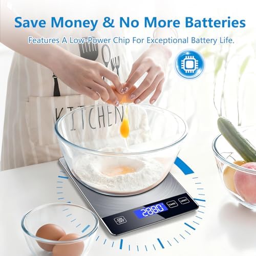 Food Kitchen Scale, Digital Food Scale 33lb Digital Kitchen Scale Precisely Measures Grams and Ounces for Meal Prep Baking and Cooking, 304 Stainless Steel Kitchen Scale LCD Display