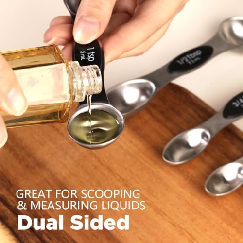 ChefAide Set of 8 Magnetic Measuring Spoons, Stainless Steel, Dual Sided