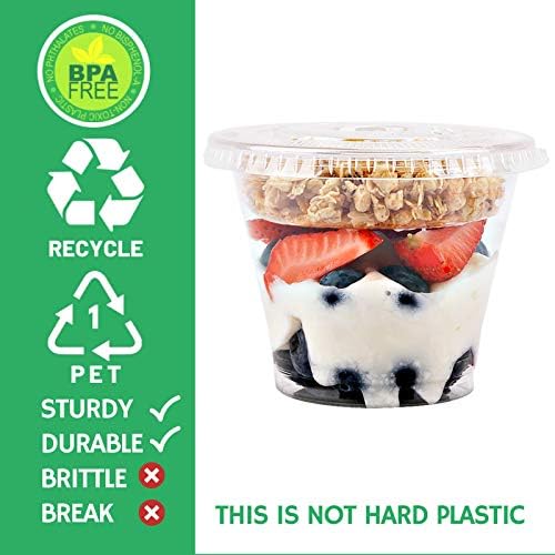 Aatriet 9 oz Clear Plastic Parfait Cups with Insert 3.25oz & Flat Lids No Hole - (20 Sets) Yogurt Fruit Parfait Cups for Kids, for Dips and Veggies, Take Away Breakfast and Snacks. No Leaking