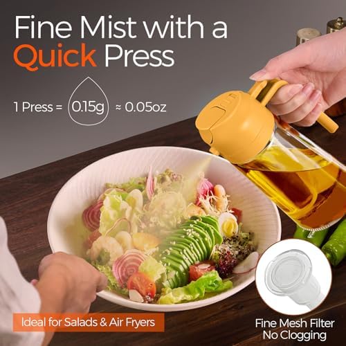 YARRAMATE 16 oz 2-in-1 Glass Olive Oil Sprayer for Cooking, Orange