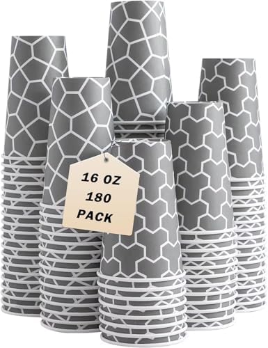 16 oz Paper Cups 180 Pack, Insulated Disposable Hot Cups