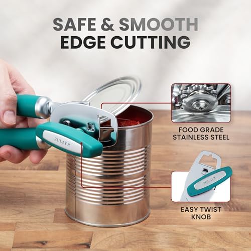 Zulay Kitchen Manual Can Opener Heavy Duty Patented Stainless Steel, Jade