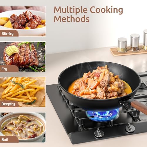Todlabe 13 Inch Wok with Glass Lid & Silicone Spatula, Naturally Non‑Stick