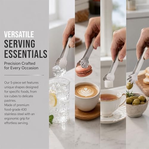 Mini Serving Tongs, 4.9 Inch, 5 Pack,Cute Unique Tiny Tongs