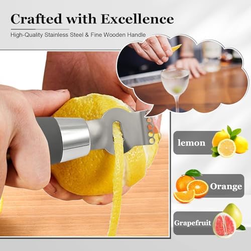 Lemon Zester Tool with Channel Knife, 2-in-1 Citrus Zester Grater and Orange Peeler, Non-Slip Silicone Handle for Lemon Lime Twists, Cocktail Garnish and Kitchen Use