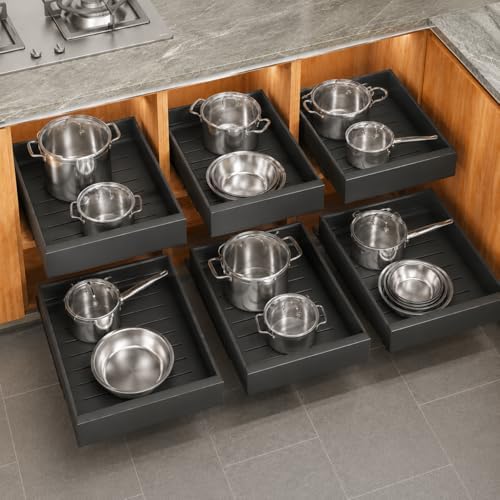 6 Pack Pull out Cabinet Organizer, Expandable(12"-20") Heavy Duty Slide out Drawer Fixed with Adhesive Nano Film for Pots, Roll out Shelf Storage for Kitchen Organization, Pantry, Bathroom(Black)